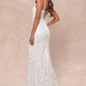 Lulus Ethereal Elegance White Embroidered Lace-up Maxi Dress - Size XL